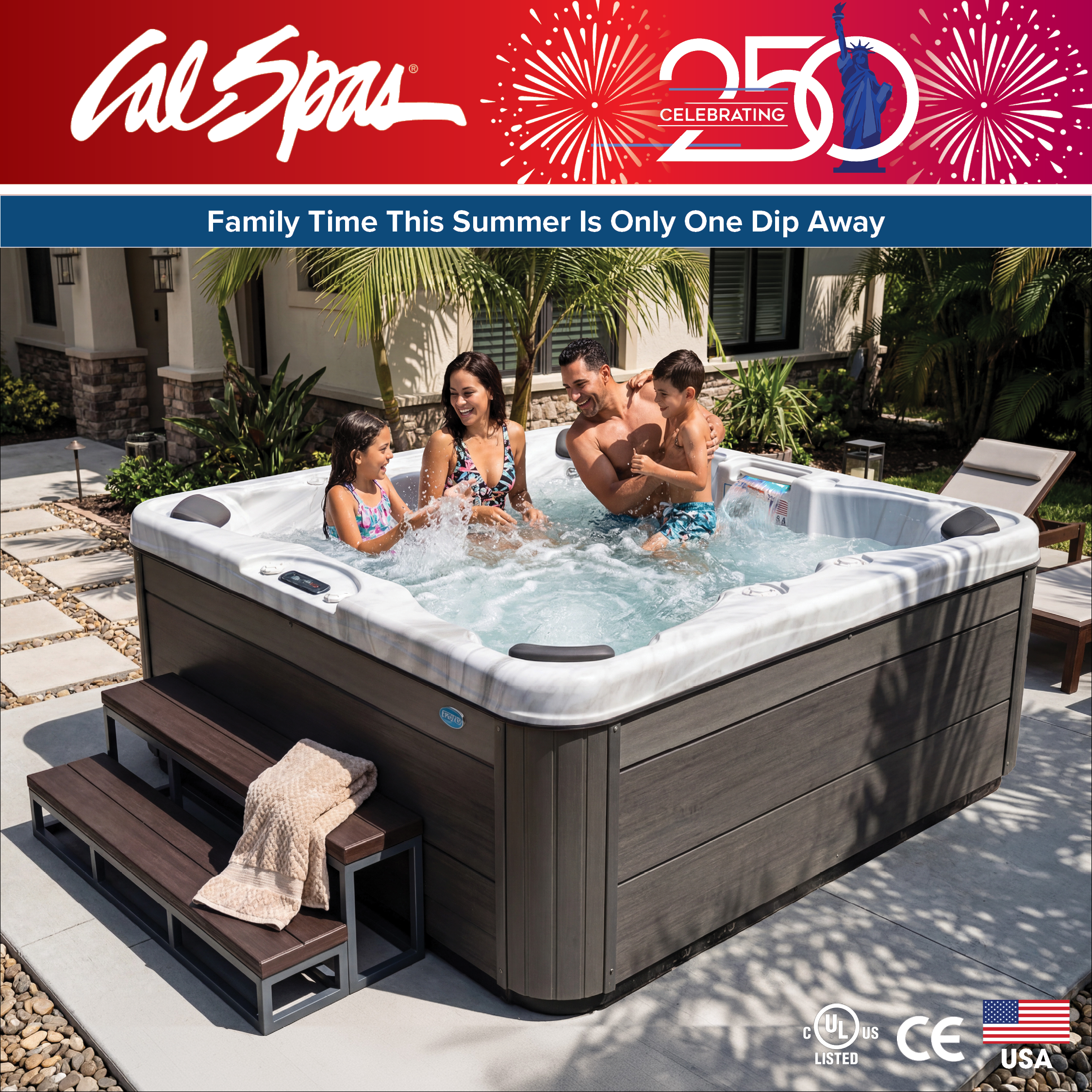 Calspas hot tub being used in a family setting - Chino